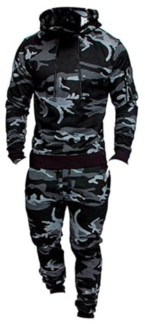 Generisch Ensemble de survêtement camouflage pour homme, 2 pièces, sweat à capuche et pantalon de jogging, veste à capuche, pantalon de jogging, gym, course, streetwear, M-3XL