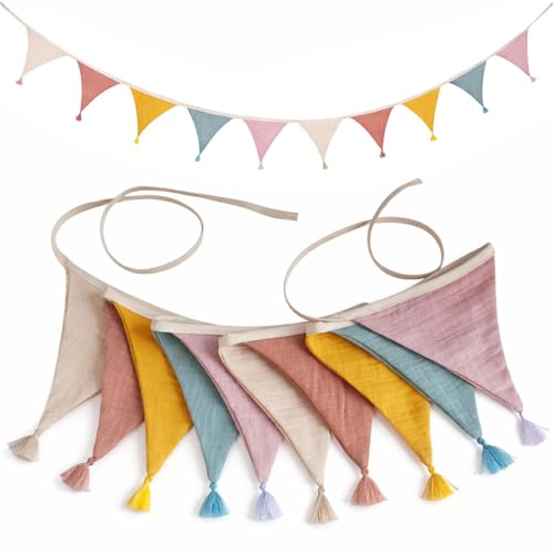 GWAWG Tejido Banderole,Triángulo bebé Banderole,Doble lado colorido de algodón Banderola Guirnalda,Doble lado Algodón Banderole,Triángulo Banderola de tela para jardín té boda ducha cumpleaños