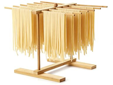 Soporte para pasta de madera, 12 barras para secadora de pasta, soporte para pasta para secar, pasta larga, ahorra espacio, plegable, reutilizable, secadora de pasta con barra de transferencia, altura