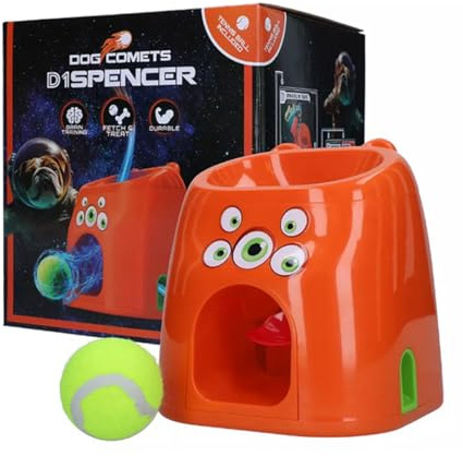 Dog Comets Fetch Snacksmaskin – apporteringsleksak för hundar – hundleksak – fyllningsbar med snacks – intelligensleksak för hundar – orange – D1 Spencer Fetch and Treat