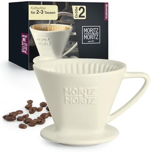 Moritz & Moritz Coffee Dripper Ceramic Size 2 – Perfect Pour Over Coffee – Classic White Porcelain Filter Cone for Rich Aroma