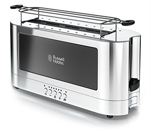 Russell Hobbs TRL9300BKR 2-Slice Glass Accent Long Toaster, Black & Silver