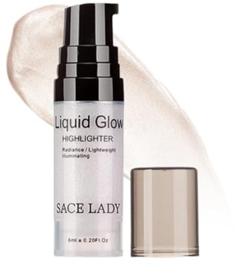 Highlighter Liquide Fond de Teint Visage, Surligneur liquide Lueur Illuminateur Lèvres Faciales Illuminez Ultra Smooth Maquillage Surligneur - Illuminateur de visage, pommette, zone T, pont du nez -01