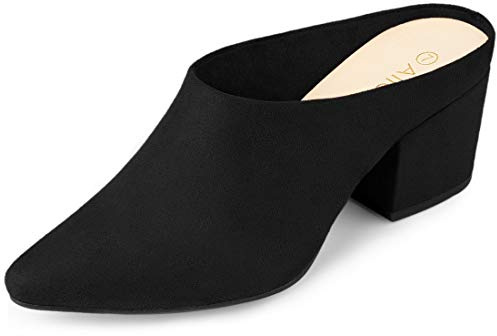 Allegra K Mules Tacón Grueso Punta Puntiaguda Zapato Sin Cordones para Mujeres Negro 39