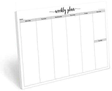 321Done Weekly Planning Notepad - 50 Sheets (8.5 x 11) - Landscape Days of Week Blank Horizontal Desk Planning Pad, Large Letter-Size - Made in USA - Simple Script