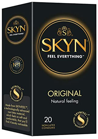 SKYN Original Condoms (20-Pack) for Men, SKYNFEEL Latex-Free, Regular Size, Strong & Thin, Smooth Straight Shape, Lubricated, 53mm Wide