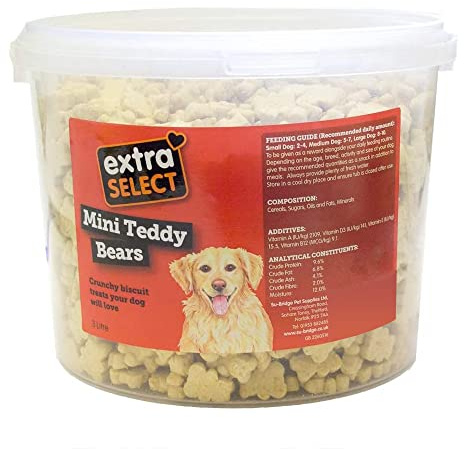 Extra Select Mini Teddy Bear Shaped Natural Dog Treat Biscuits in a 3ltr Bucket (approx 1130 biscuits)