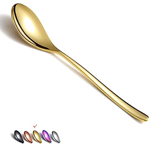 HOMQUEN Cucchiaio da Tavola Dorato 6 Pezzi da 8,1 Pollici in Acciaio Inox Cucchiaio da Minestra Cucchiaio da Dessert Cucchiaio Posate Per Cucina di Casa o Ristorante