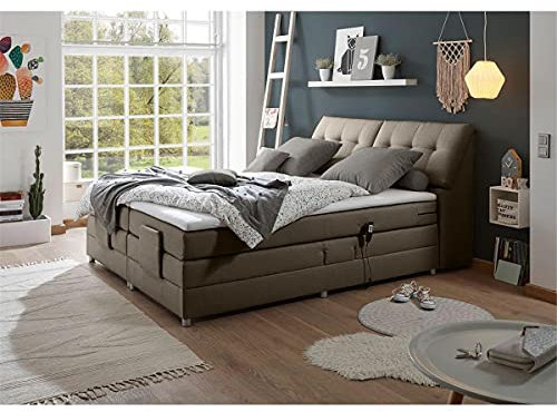 Lomadox LOMADO® Boxspringbett 180 x 200 cm Hotelbett Doppelbett, Stone, elektr. verstellbar, Kopfteil aufklappbar, 7-Zonen TFK-Matratze H2, Visco-Topper