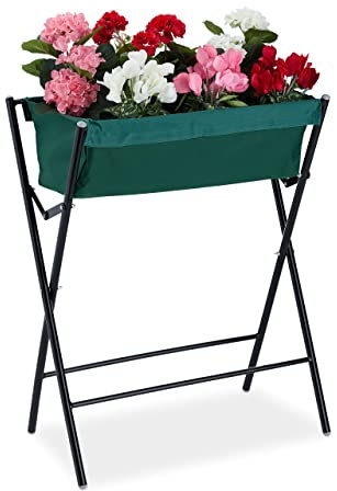 Relaxdays Huerto Urbano Plegable, Mesa Cultivo Tela, Orificios Drenaje, Patas Altas Metal, Jardinera 80x65x40cm, Verde, Poliéster