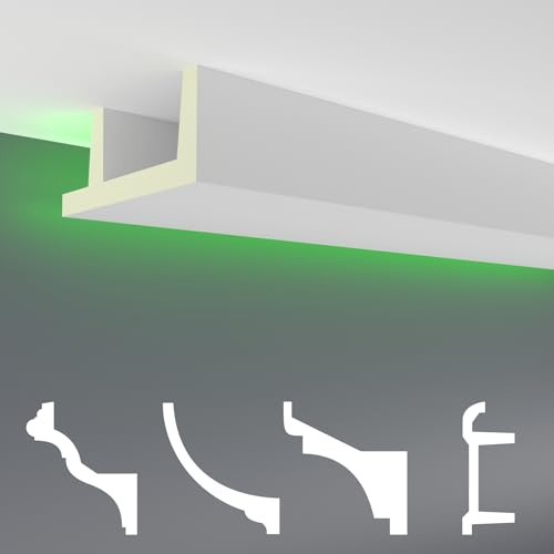 HEXIM LED Stucco Profile Savings Pack - Illuminazione indiretta con finiture per soffitti in PU, chiare e opache (2 m LED-11) Cale di luce Facciate bianche