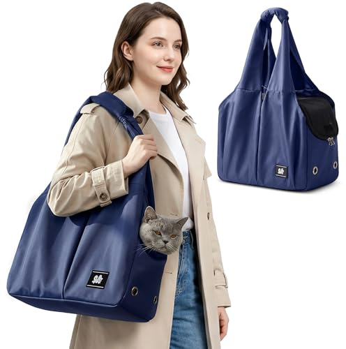 ALLSOPETS Bolso para Perros Pequeños, Transportín Portátil con Gancho para Correa, Mochila para Perros y Gatos Transpirable y Cómoda, Ideal para Viajar y Camping (Azul Marino)