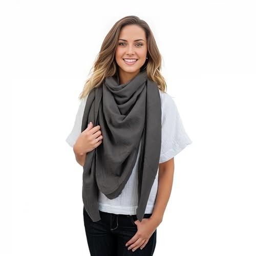 Scandi Linen Paño de muselina para mujer, muselina para mujer, paño de muselina, bufanda de muselina, muselina, pañuelo para el cuello para mujer, paño para mujer, gris oscuro
