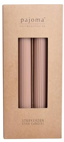 Lot de 4 bougies à tige striées - Nude - Hauteur : 23 cm - Diamètre : 3,7 cm - Durée de combustion : 19 heures - 20 % cire de soy + 80 % paraffine - Bougies unies - Qualité supérieure pajoma