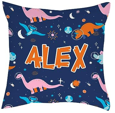 Getagift Personalised with ANY NAME Dinosaur Cushion, Animal Theme, Sofa decor Home Décor, Satin Throw Pillow/Cushion. (Satin Cushion Cover)