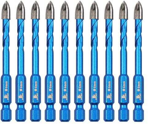 BRSCHNITT Kakelborr keramikborrset hårdmetallborrar 10 stycken 6 mm stenborr borrset med snabbbyte för keramik, kakel, tegelvägg, marmor, plast, trä, murverk
