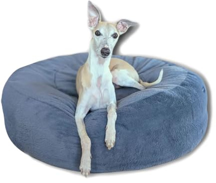 EDEL&SCHNELL orthopädisches Luxus Hundebett, rund aus hochwertigem Kunstfell, Hundekissen waschbar mit extra Höhe für Whippets, Windhunde, Ridgeback Viszla und Co. (70 cm)