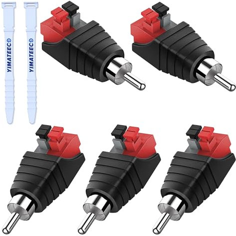 YIMATEECO Cinch Stecker Adapter, 6Stk RCA zu Lautsprecher Kabeladapter Phono Cinch-Stecker zu AV 2 Pin Schraubklemme Audio Video Federpresstyp Balum Konverter Adapter für CCTV (6 Stück)