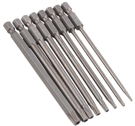 GIONAR Kit Destornilladores Torx, Juego de 8 Destornilladores de Seguridad de 200 mm de Largo, Brocas de Destornillador de Estrella de Vástago Hexagonal de 1/4 Pulgadas T8-T40, Material de Acero