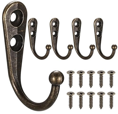 XKQYX 5 Stück Vintage Kleiderhaken Garderobenhaken, Kleiderhaken Wandhaken für Garderobe, Bronze Schwerlast Haken zum Schrauben, für Tür Wand Garderobe, Schlafzimmer Badezimmer Kleiderschrank