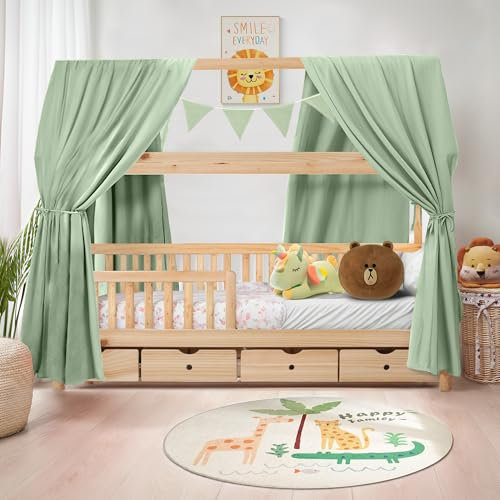 iLuane Hausbett Himmel aus 100% Baumwolle Musselin – Stoffhimmel Deko mit Schleifen – Betthimmel für Hausbett – Vorhang aus Musselin Stoff – Himmel Dekoration in 6 Farben & 4 Größen
