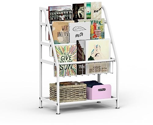 Huhote Bibliothèque pour enfants, petite bibliothèque, étagère de rangement pour livres et jouets, présentoir pour petit endroit, salon, étude, chambre d'enfant (blanc)