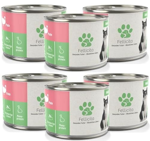 Fellicita Premium Nassfutter für Katzen, Pute pur, 6er Pack, 6 x 200g, Monoprotein, hochwertiges Katzennassfutter, getreidefrei, leckere Pastete, Alleinfuttermittel