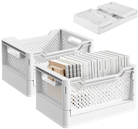 Bailtouk 2 Piezas Caja Plegable Plastico Grande, Cajas Almacenaje Plastico Apilables, Cajas Plegables Cajas de Ahorro Plegables para Cocina, Baño, Oficina, Dormitorio (26.5×19×14 cm)