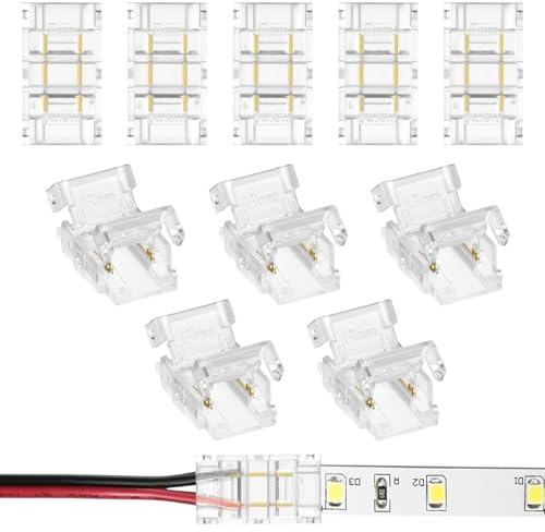 HOTUT Conectores Tiras Led, 10 PCS LED Strip Conector, 2 Pin Conector de Tira LED, 8MM Conector rápido de luz de Cinta LED, Connector 2 Pin Clip Conector Tira LED para COB-10mm