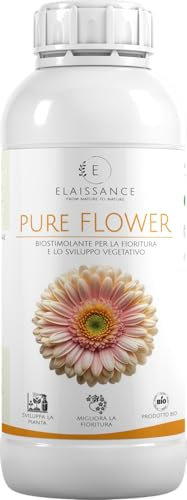 ELAISSANCE Pure Flower - Concime Liquido Biologico per aumentare la fioritura delle tue piante, 100% di origine vegetale. Utilizzo Fogliare e Radicale (1 Kg)
