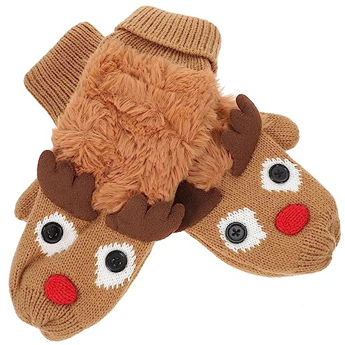 FOMIYES 1 Par De Guantes Cálidos De Alce Guantes De Invierno Para Hombre Mitones Para Mujer Guantes De Invierno Con Forma De Pata De Reno Guantes De Forro Polar Con De Nieve