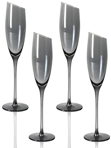 SERdeerCH Sektgläser 4er-Set 180ml Kristall Champagnergläser weingläser wine glass weinglas Galvanik Grau Bleifreies schräger Rand