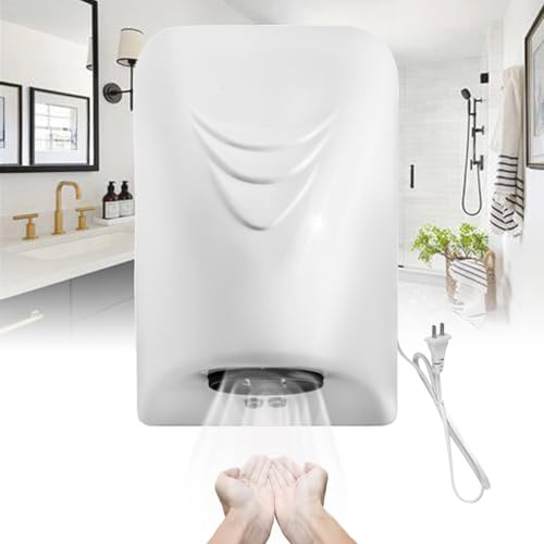 QIeCny Secador De Manos Automático con Sensor (Aire Caliente), 850 W, Secado Rápido En 12 Segundos, Sin Contacto, Apagado Automático + Ruido ≈ 60 Decibeles, para Inodoro,no Punching