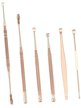 UPKOCH 6 piezas Removedor Cera Oído Acero Inoxidable Doble Punta Cucharilla Cuidado Auricular Seguro y Eficaz
