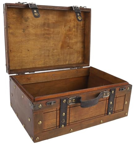 HERCHR Cassapanca in legno, borsa portaoggetti vintage in legno invecchiato, valigia decorativa portatile multifunzionale con manico per vestiti, giocattoli, foto (Grande)