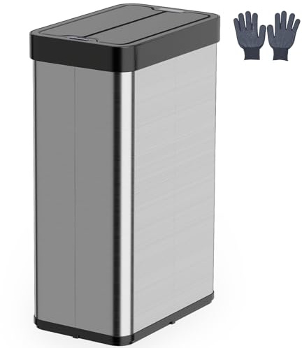 TANGZON 50L/60L Automatic Sensor Kitchen Bin, 3-Layered Stainless Steel Touchless Infrared Motion Waste Bin with Soft Closure Lid, Fingerprint-Proof Smart Trash Can Dustbin for Home (60L, Silver)
