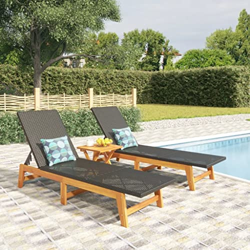 Mokuyary Set di 2 lettini prendisole in legno massiccio di acacia, con schienale regolabile in 4 posizioni, per giardino, balcone, terrazza, campeggio, spiaggia, piscina