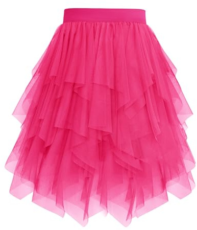 Vlazom Dam Tulle Tutu kjolar A-linje vintage Rockabilly Tutu kjol 4 lager underkjol för musikfestivaler, karnevaler, semesterparad, halloween S-3XL, Rosenröd, S/M