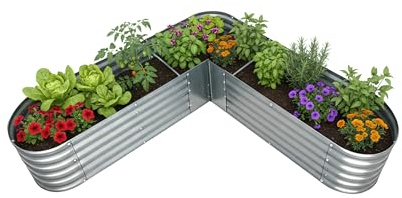 Relaxdays Huerto Elevado en L de Metal galvanizado para Verduras, Hierbas y Flores, 43 x 203 x 203 cm, Plateado