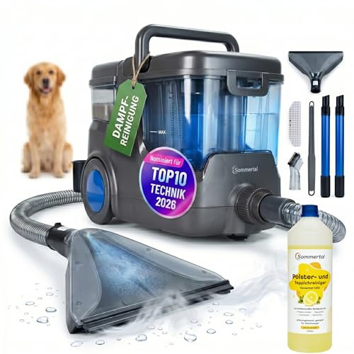 Sommertal HYDRO 9000 MAX Waschsauger | 1.000W, 28 kPa | Teppichreiniger & Polsterreiniger mit Dampfsauger & Nasssauger-Funktion inkl. 1L Polsterreiniger – für Teppich, Sofa, Auto-Innenraum & Matratzen