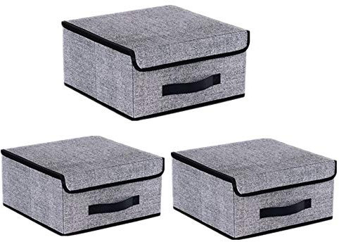 Catalpa Blume 3er Set Aufbewahrungsbox Faltbox mit Deckel und Griffe Faltkorb Faltbare Regalkorb 38cm x 24cm x 24 cm