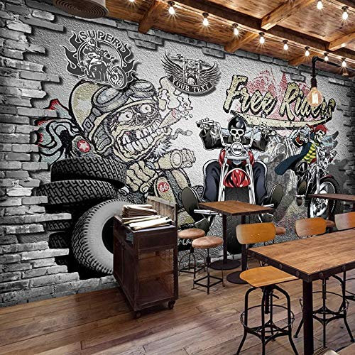 WJbxx Papier Peint Posters Rétro Nostalgique Papier Peint Personnalité Ktv Bar Wifi Papier Peint 3D Moto Voiture Graffiti Restaurant Peinture Murale Grande Peinture Murale 300 * 210Cm