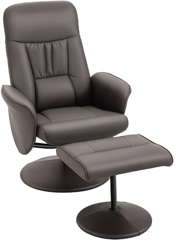 HOMCOM Executive Recliner Chair High Back and Footstool Armchair Lounge Seat Brown