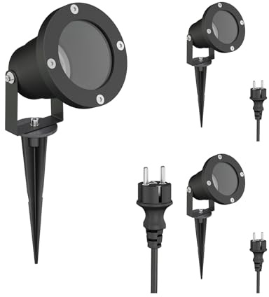 ledscom.de 3x LED trädgårdsstrålkastare DUK svart med jordspett för utomhusbruk, aluminium, utan glödlampa