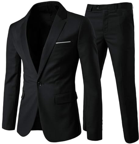 Cloudstyle Men's 2-Piece Suits Slim Fit 1 Button Dress Suit Jacket Blazer & Pants Set A/Black