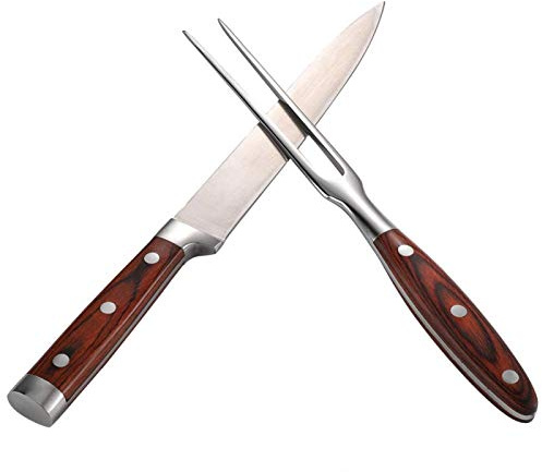 EVTSCAN Juego de cuchillo y tenedor para trinchar, cena de cocina asada de pavo y carne de barbacoa de acero inoxidable de primera calidad