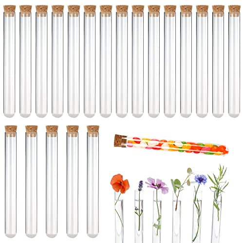 20 Stück Reagenzgläser Mit Korken, Reagenzglas Glas Transparent 16 x 150 mm, Reagenzgläser für Blumen, Hochzeiten, Badesalzbonbons, Labortisch, Hauptdekoration