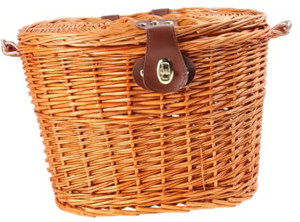 Sosoport Natürlicher Weiden-fahrradkorb Vorderer Lenkerkorb Deckel und Griff Stilvoll und Funktional für Das Fahrrad