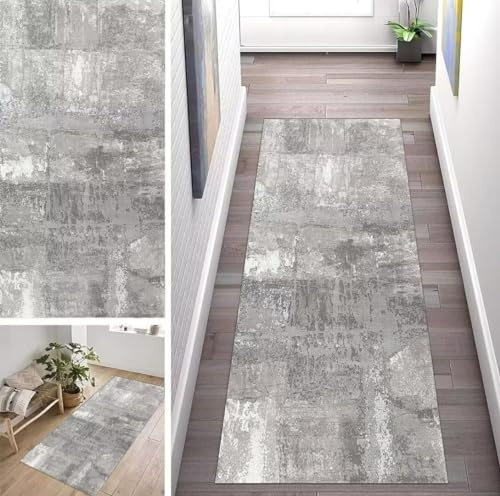 ZUZEKU Abstrakte Grau Läufer Flur Küche Waschbar rutschfest 40X60cm Vintage Lang Küchenteppich Flurteppich Teppich Fur Korridor Wohnzimmer Schlafzimmer Meterware Anpassbar