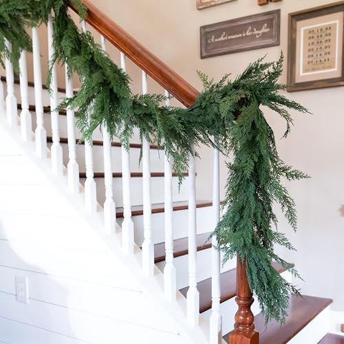 Vita Domi 72 Faux Cedar Christmas Garland - Realistic, Extra Full Cedar for Mantle & Stairs